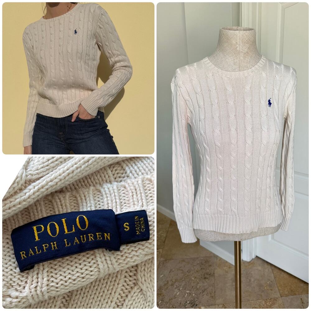 Polo Ralph Lauren White Cable Knit Sweater - Size Small